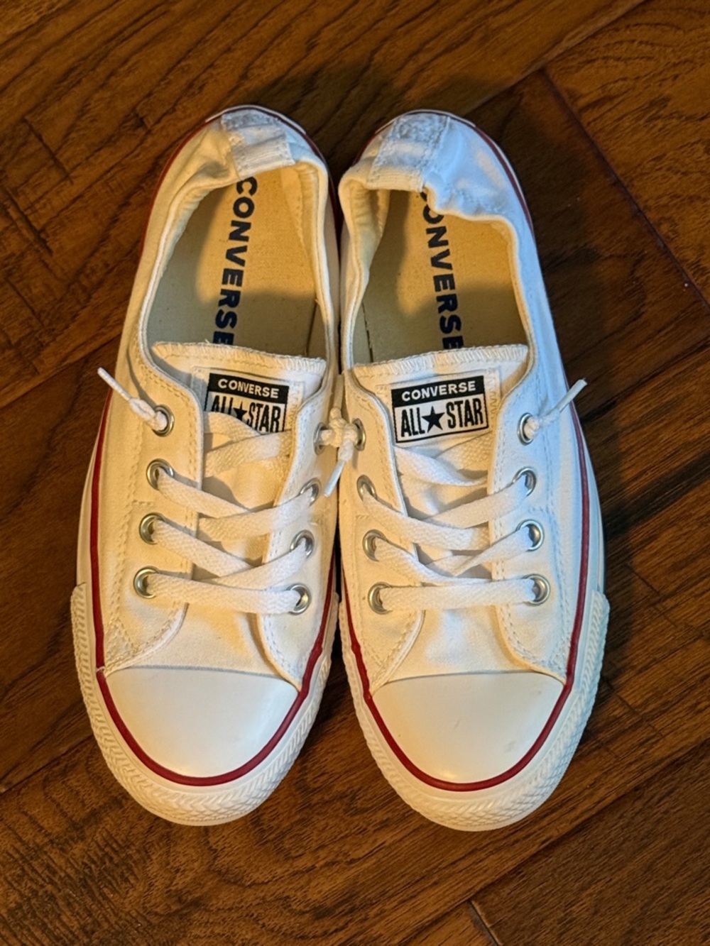 Converse White Canvas Low-Top Sneakers with Red Stripe